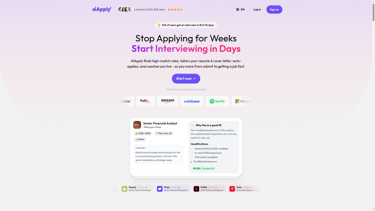 AIApply homepage, September 2026
