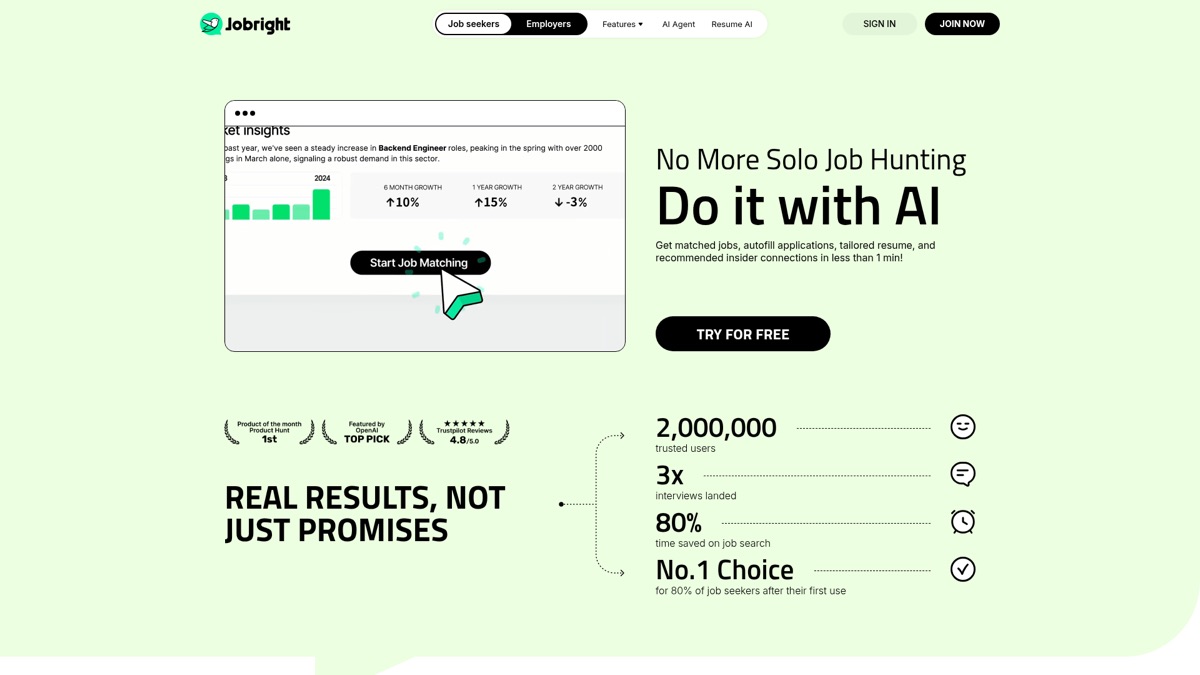 JobRight homepage, September 2026
