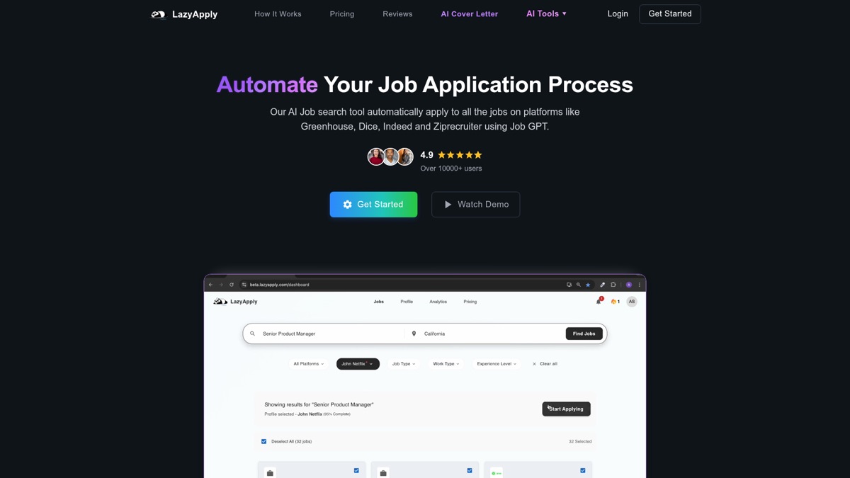 LazyApply homepage, September 2026